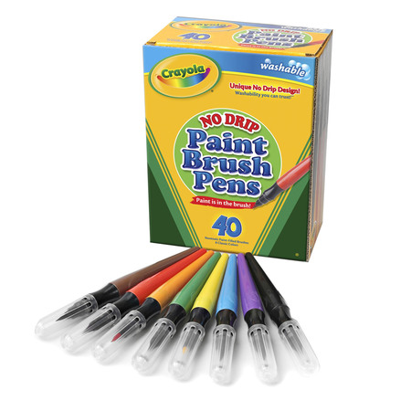 Crayola No-Drip Washable Paint Brush Pens, 8 Assorted Colors, PK40 5462030001